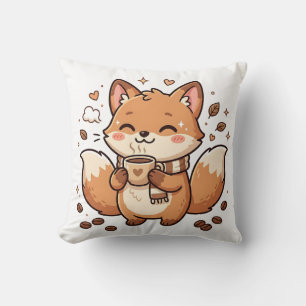 Süße Fuchs-Kissen mit Kaffee-Motiv Kissen
