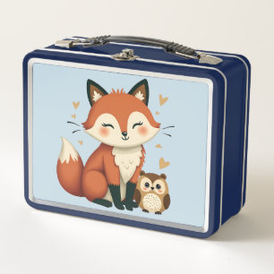 Süße Fuchs- und Eulen-Whimsy-Wald-Illustration Metall Brotdose