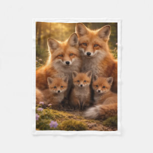 Süße Fuchsfamilie im Wald Wurfdecke Fleecedecke