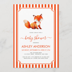 Süße Fuchsmädchen-Baby-Shower-Aquarell & rote Stre Einladung