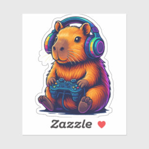 Süße Gamer Capybara — mit Headset und Controller Aufkleber