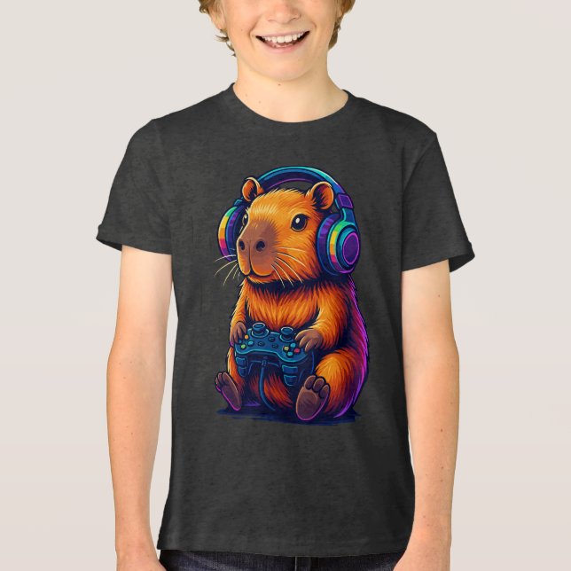 Süße Gamer-Capybara — mit Headset und Controller Tri-Blend Shirt (Vorderseite)