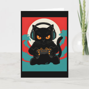 Süße Gamer-Katze Kopfhörer Retro-Konsole Nacht Sze Karte