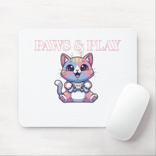 Süße Gamer-Katzen-Kunst mit Pfoten und Spiel Mousepad