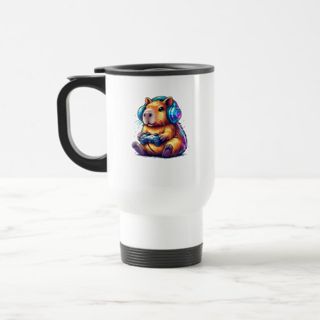 Süße Gaming-Capybara Reisebecher (Links)