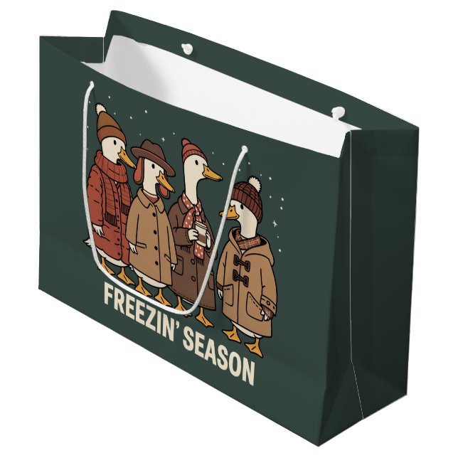 Süße Gans Frostige Jahreszeit Winter Gemütlicher H Große Geschenktüte (Vorderseite Schrägansicht)