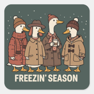 Süße Gans Frostige Jahreszeit Winter Gemütlicher H Quadratischer Aufkleber