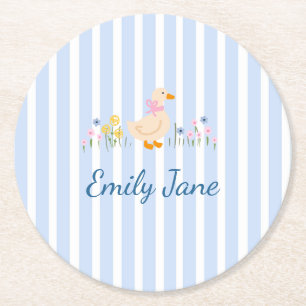 Süße Gans Wildblumen-Baby Shower-Taufe Runder Pappuntersetzer