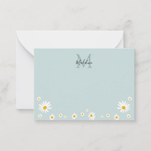 Süße Gänseblümchen-Blume moderne Teal-Monogramm Mitteilungskarte