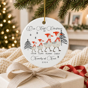 Süße Gänsef Familie zu Viert Erstes Weihnachten Keramik Ornament