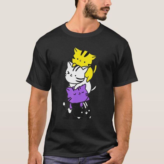 Süße Gay Pride Nonbinary Katzenansammlung Lgbt Fla T-Shirt (Vorderseite)