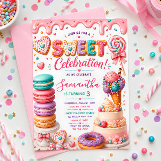 Süße Geburtstagsfeier Candyland Mädchen Geburtstag Einladung