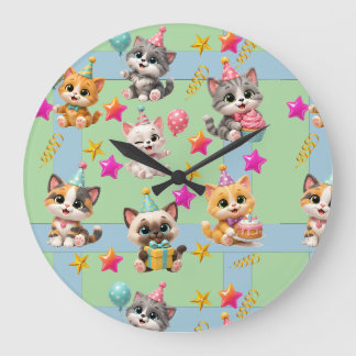 Süße Geburtstagsfeier Katzen Geschenkpapier | Kawa Große Wanduhr