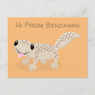 Süße gefleckte braune Gecko-Cartoon-Illustration Postkarte