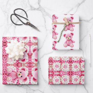 Süße gehäkelt Teddybär Mädchen-Baby-Party Geschenkpapier Set