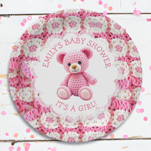 Süße gehäkelt Teddybär Mädchen-Baby-Party Pappteller