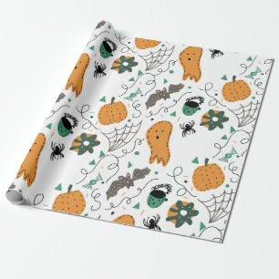 Süße Geister-Kürbis-Halloween-Doodle-Illustratione Geschenkpapier