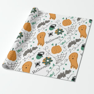 Süße Geister-Kürbis-Halloween-Doodle-Illustratione Geschenkpapier