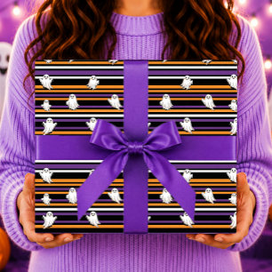 Süße Geister mit schwarzen orangen violetten Strei Geschenkpapier