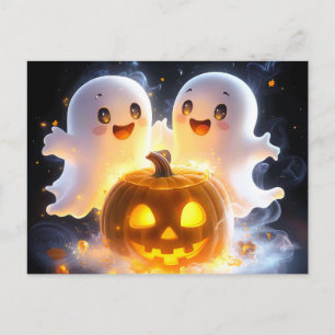 Süße Geisterfamilie Halloween-Kürbis Gruselige Nac Feiertagspostkarte