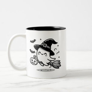 Süße Geisterhexe mit Kürbis & Besen Zweiseitig Zweifarbige Tasse