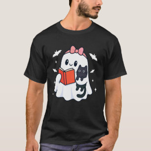 Süße Geisterkatze Bücher Lesende Liebhaberin Gruse T-Shirt