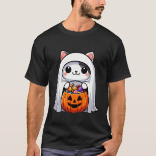 Süße Geisterkatze mit Süßigkeiten Lustiges Hallowe T-Shirt