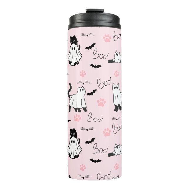Süße Geisterkatzen Halloween Thermosbecher (Vorderseite)