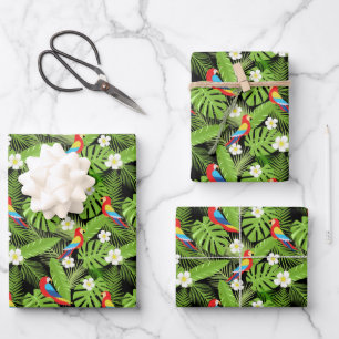 Süße, gekachelte tropische Papageienparty Geschenkpapier Set