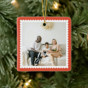 Süße gekerbte 2-Foto-Handschrift-Weihnachten Keramikornament