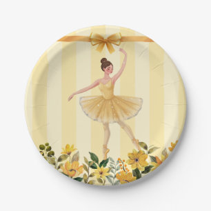 Süße gelbe Ballerina-Schleifen-Babyparty mit Blume Pappteller