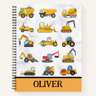 Süße gelbe Baustellenfahrzeuge Notizbuch