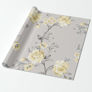 süße gelbe Blumen mit grauen Blättern Muster auf g Geschenkpapier