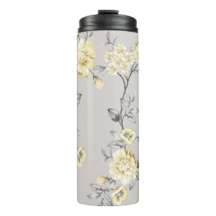 süße gelbe Blumen mit grauen Blättern Muster auf g Thermosbecher
