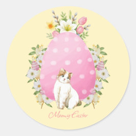 Süße gelbe Blumen-Osterkatze Runder Aufkleber