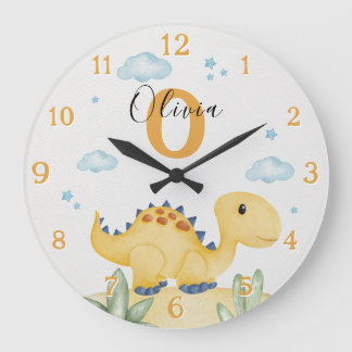 Süße gelbe Dinosaurier-Kinderzimmer-Großuhr Person Große Wanduhr
