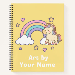 Süße gelbe Regenbogen-Einhorn-Skizze Notizbuch