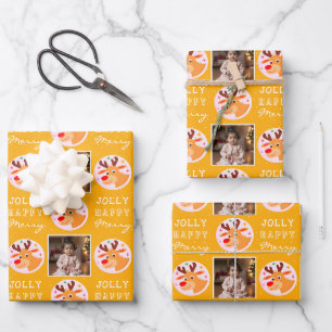 Süße gelbe Rentiere Familienfoto Weihnachten Geschenkpapier Set