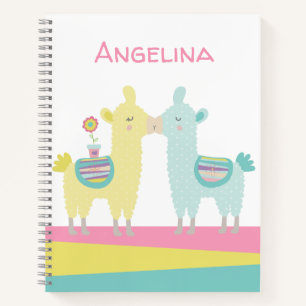 Süße gelbe türkisene Lamas küssen kawaii Schule Notizbuch