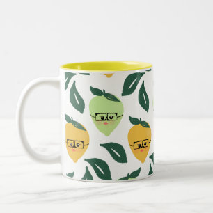 Süße gelbe Zitronen-Cartoon-Comic-Illustration Zweifarbige Tasse