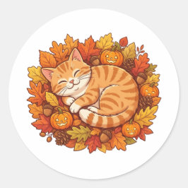 Süße gemütliche Herbststimmung Katze Herbst Kürbis Runder Aufkleber