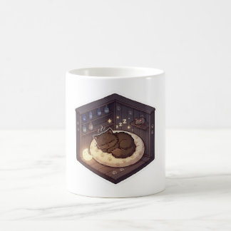 Süße gemütliche schlafende Katze in einer magische Kaffeetasse