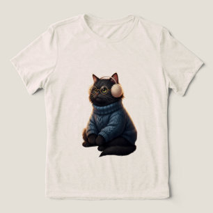 Süße gemütliche Winterkatze in blauem Pullover T-S