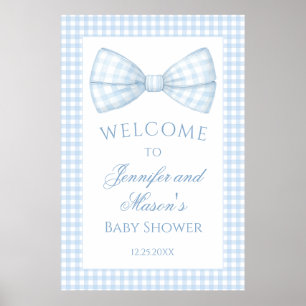 Süße, gepflegte, blaue Gingham-Fliege Baby-Junge-P Poster