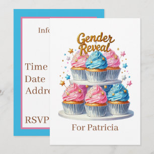 Süße Geschlechtsenthüllungs-Cupcake-Party Einladung