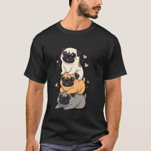 Süße gestapelte Mops-Welpen Lustiger Hunde-Liebhab T-Shirt