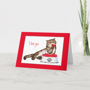 Süße gestreifte Katze mit Herzen zum Valentinstag Karte