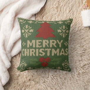 süße gestrickte frohe weihnachten kissen