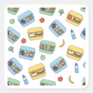 Süße gesunde Lunchbox-Muster-Design-Aufkleber Quadratischer Aufkleber