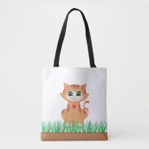 Süße getigerte Kätzchenkatze & Gras Pflanzen Tasche